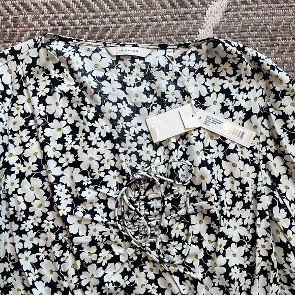 Rebecca Taylor Paige Fleur Drawstring Long Sleeve Blouse Sz 8 - Picture 10 of 11